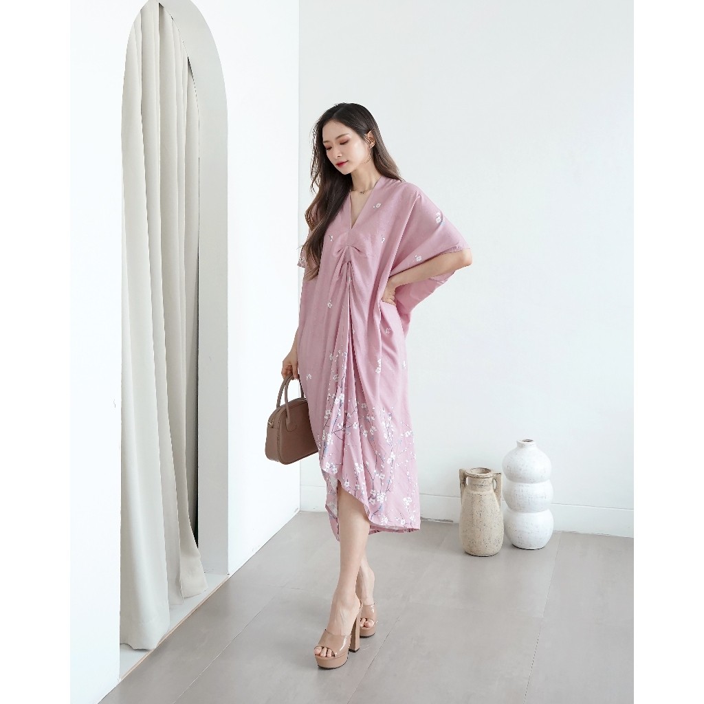 Kaftan Wanita 2025 Simple Elegan Baju Lebaran Cewek Pakaian Keluarga Tunik Murah Abaya Kaptan Bordir