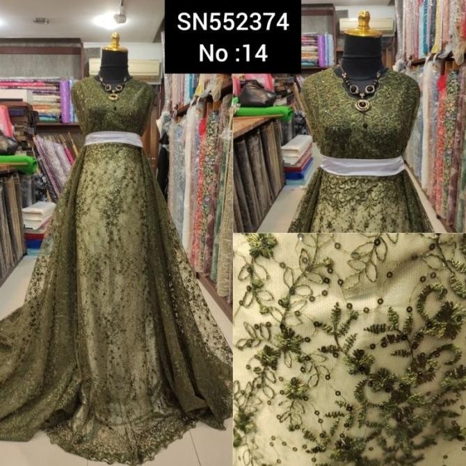 %$%$%$%$] kain Tile Brokat Bunga Kecil Payet Piring SN552374 No:14 Army