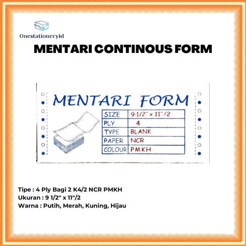 

TERBARU - Kertas Continuous/Continous Form 4 Ply Bagi 2, 4 Rangkap K4/2 NCR PMKH