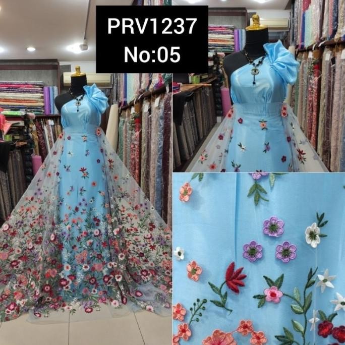 Open DS] kain Tile Brokat 3D Bunga Valentino Garden PRV1237 No:Baby blue