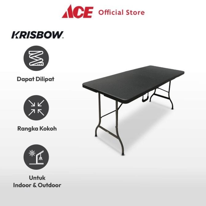 Krisbow Meja Lipat Rotan - Hitam