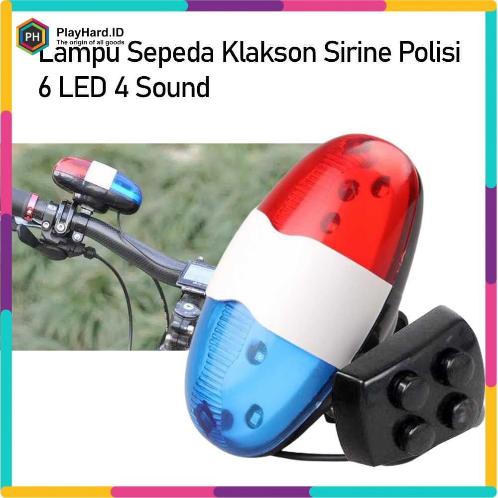 Lampu Depan Sepeda Klakson Sirine Polisi 6 LED 4 Suara Multi Warna
