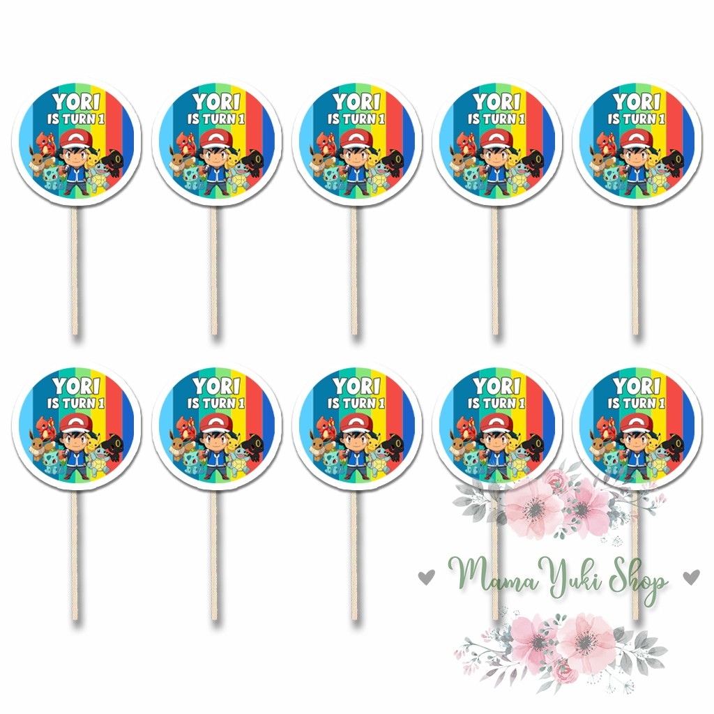 Topper Cake Cupcake Pudding karakter POKEMON PIKACHU CUPCAKE NAMA + UMUR