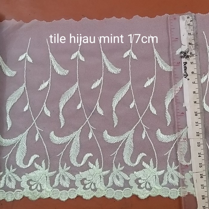 renda tile warna hijau mint, lebar 18cm, harga per meter
