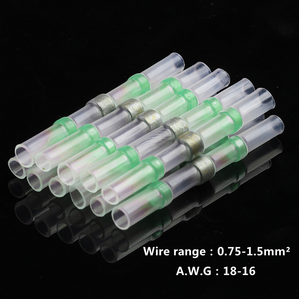 

100/1000pcs Green Solder Seal Wire Connectors Waterproof Heat Shrink Butt Connector AWG18-16