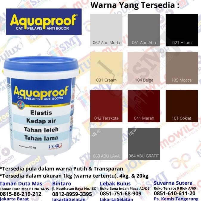 

CAT TEMBOK ANTI BOCOR WATERPROOFING AQUAPROOF WARNA MOCCA / MOKA 4KG ORIGINAL