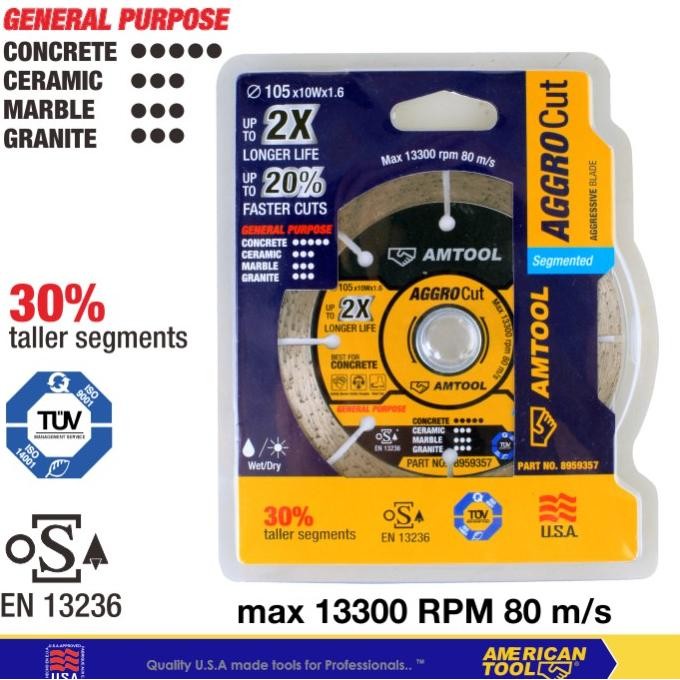 

Berkualitas AMTOOL Diamond wheel 4" (105mm) Aggro Cut Mata Pisau potong 8959357