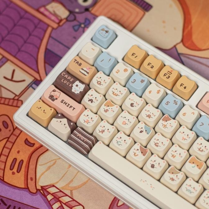 

KEYCAPS CAT LAND KEYCAP KUCING LUCU CUTE PINK WHITE BROWN BIRU MAO PROFILE DYE SUB FULL SIZE 60 75 80 FULL SIZE LAYOUT ORIGINAL