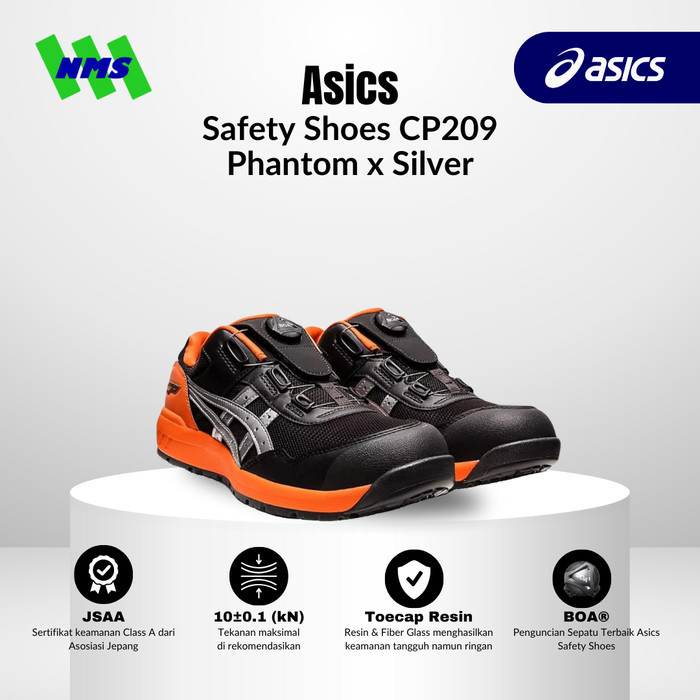 Jual Sepatu Safety Asics Winjob Cp209 Boa Phantom X Silver Hitam Original Non Tali Low Cut