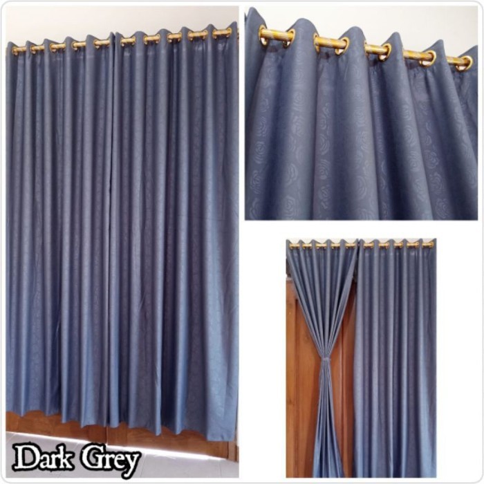 terlaris GORDEN JENDELA POLOS MOTIF EMBOSS UK 110 x150 kain halus, tidak luntur - Abu-abu, 110x150