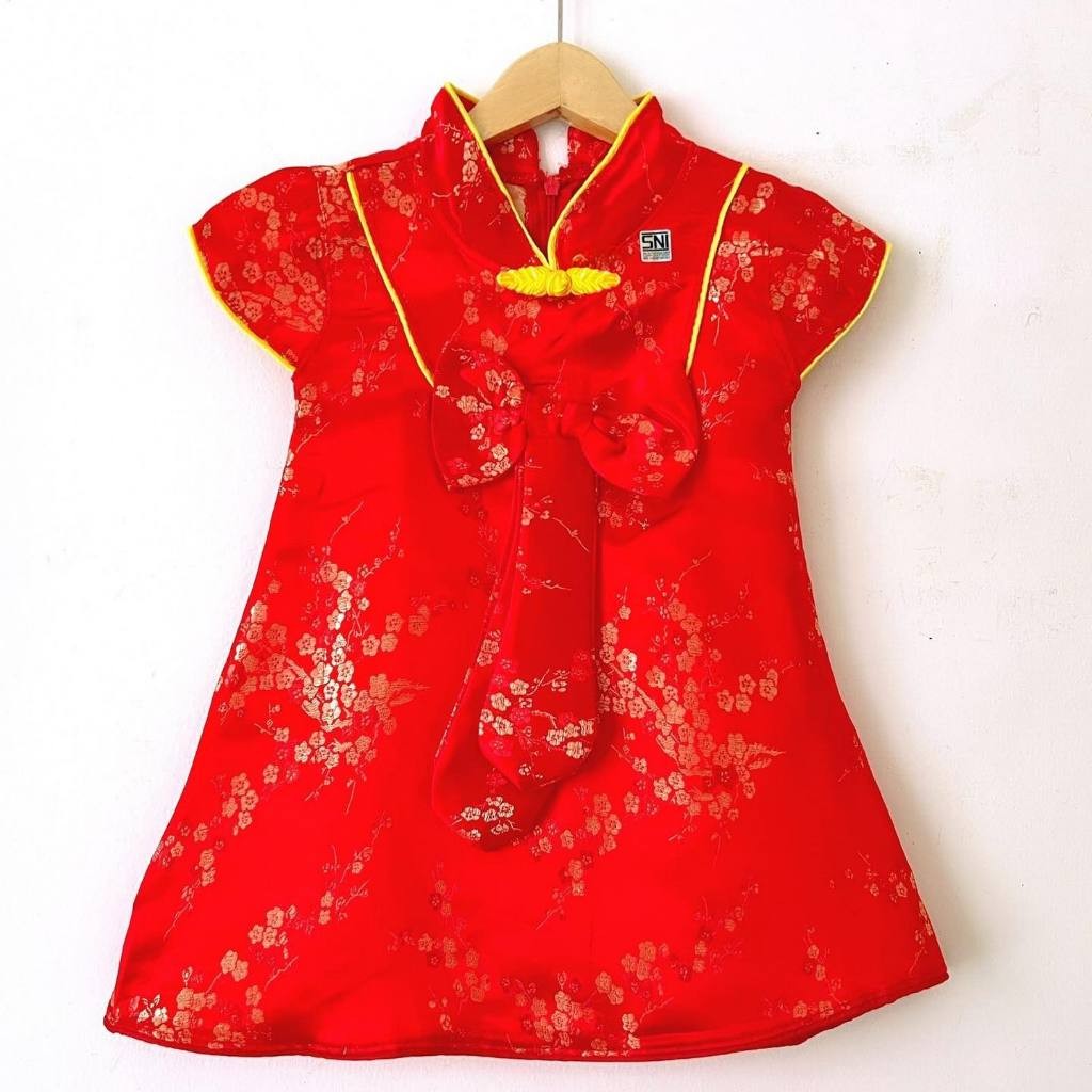 Dress Imlek Anak 6-7Thn 12 14 Tahun Cewe Kids Mididress Chonesam Dres Baju Consam Chongesam China Si