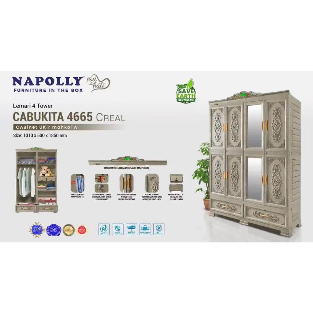 CABROTA 466 DK / CABUKITA 4665 DK - Lemari Pakaian Napolly 4 Pintu Jumbo | Lemari Plastik 4P Putih
