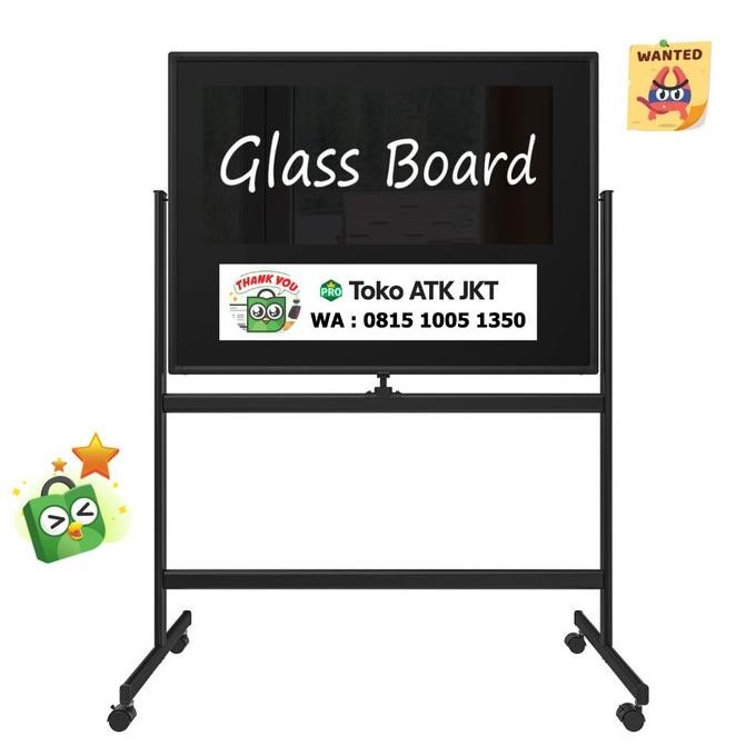 

Glassboard Hitam Standing Papan Tulis Blackboard Kaca Non Magnetic