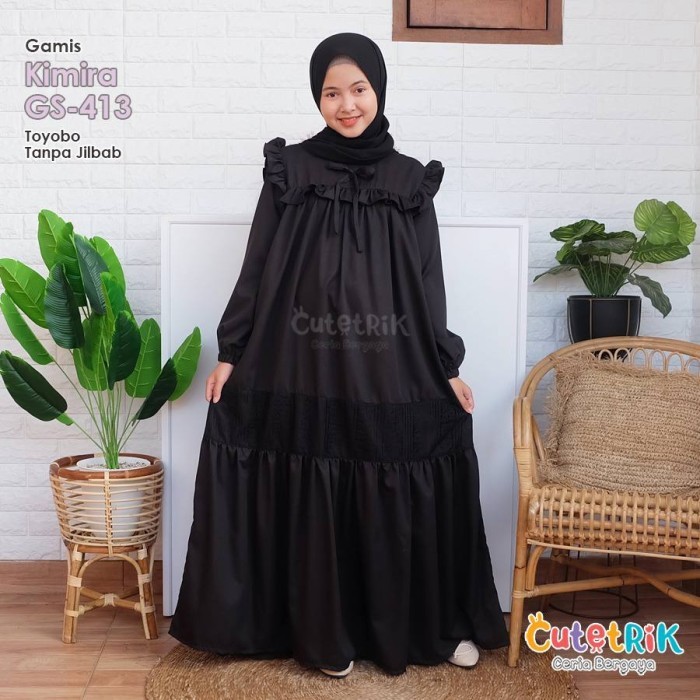 BERGARANSI Gamis Hitam Polos Anak Perempuan Muslim Toyobo Mix Brokat Kimira