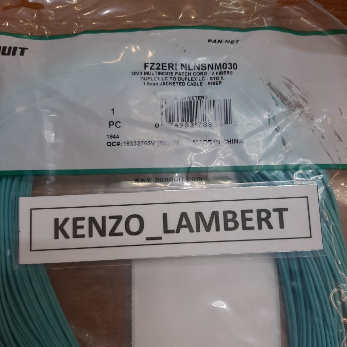 Patch cord FO PANDUIT 30 meter OM4 MULTIMODE DUPLEX LC TO DUPLEX LC