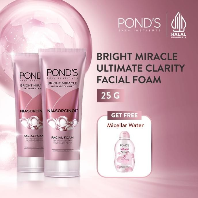 

TERSEDIA PONDS BRIGHT MIRACLE ULTIMATE CLARITY FACIAL FOAM 100G ISI 2 FREE PONDS ROSE MICELLAR WATER 55ML