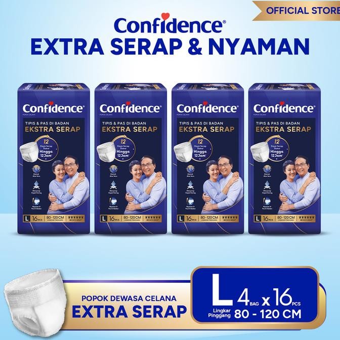 Confidence Popok Celana Dewasa Extra Serap L16 - Bundling Hemat 4 Pack