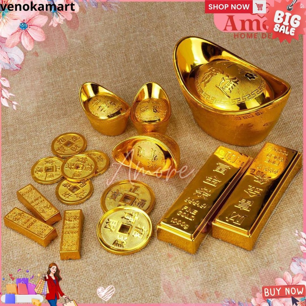 Hiasan Uang Logam Pao Yen Emas Kuno Imlek Murah Miniatur Hampers Hoki Lucky Money Pajangan Duit Gold