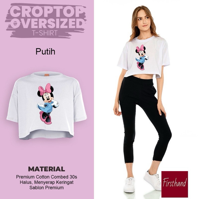Kaos Crop Minnie Mouse Baju Crop Top Atasan Oversize Kaos Katun Original Import