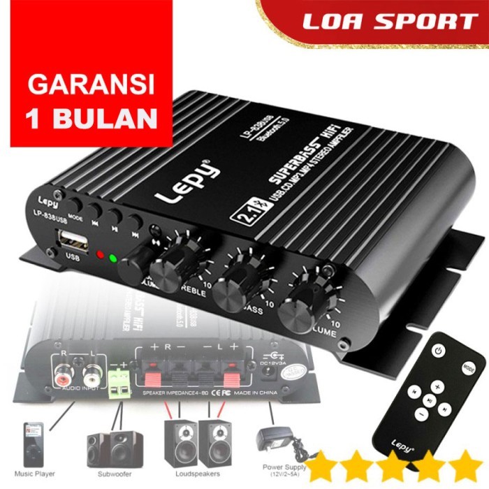 Amplifier Mini Subwoofer 2.1 Bluetooth USB 12V HiFi Stereo Plus Remote