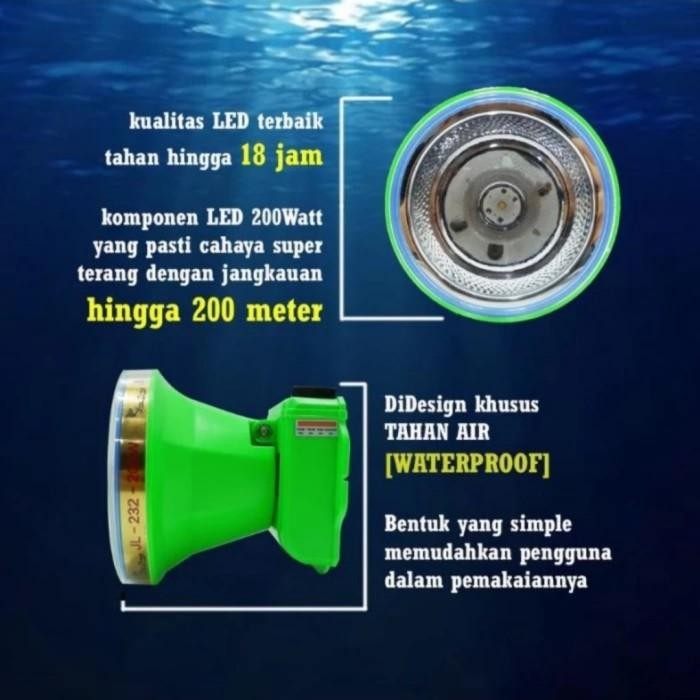 Senter Kepala Selam Jinlong 200W Jl 232 (Cahaya Putih) Ring 98