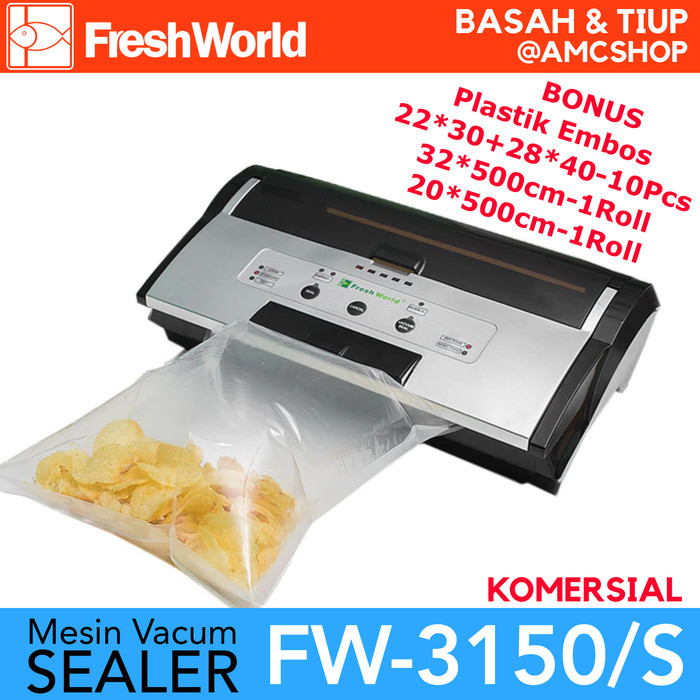 TERBARU FRESH WORLD FW-3150 / FW-3150S Vacuum Sealer Vacum (Bisa Basah & Tiup)