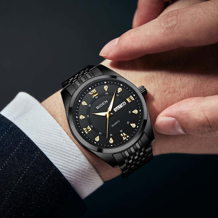 Biden Jam Tangan Pria Original Kalender Luminous Tali Stainless Steel