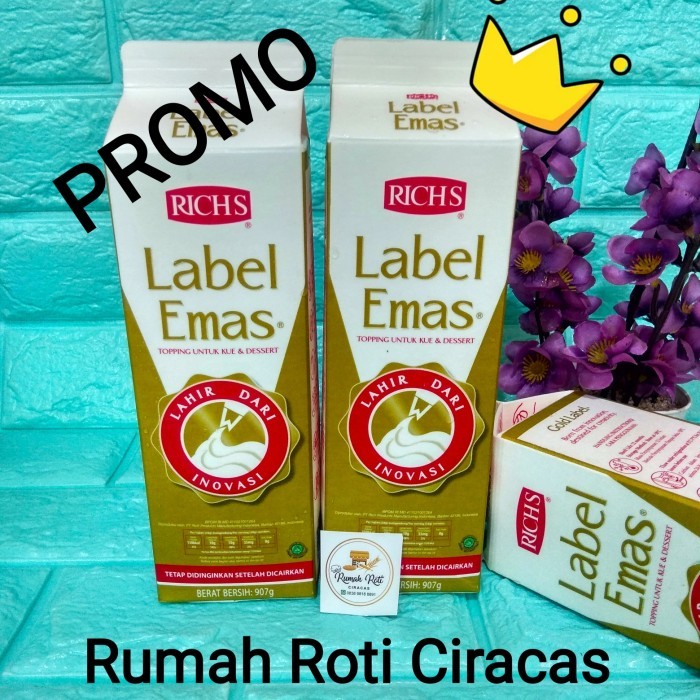 

TERUJI RICHS GOLD LABEL TOPPING EMAS NO DIARY CREAM WHIPPING KRIM CAKE RICH'S Kode 1465