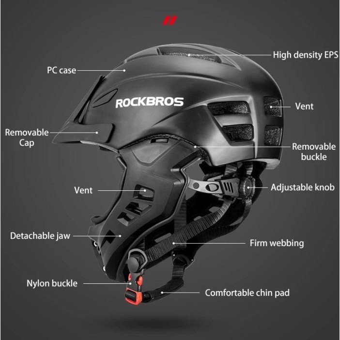 Helm Sepeda Anak Full Face Rockbros Tt18 2In1 Original Mtb Safety Cap Se01