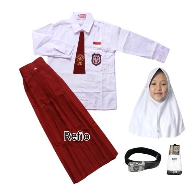 Setelan Hijab Seragam Sekolah SD Merah Putih Anak Perempuan