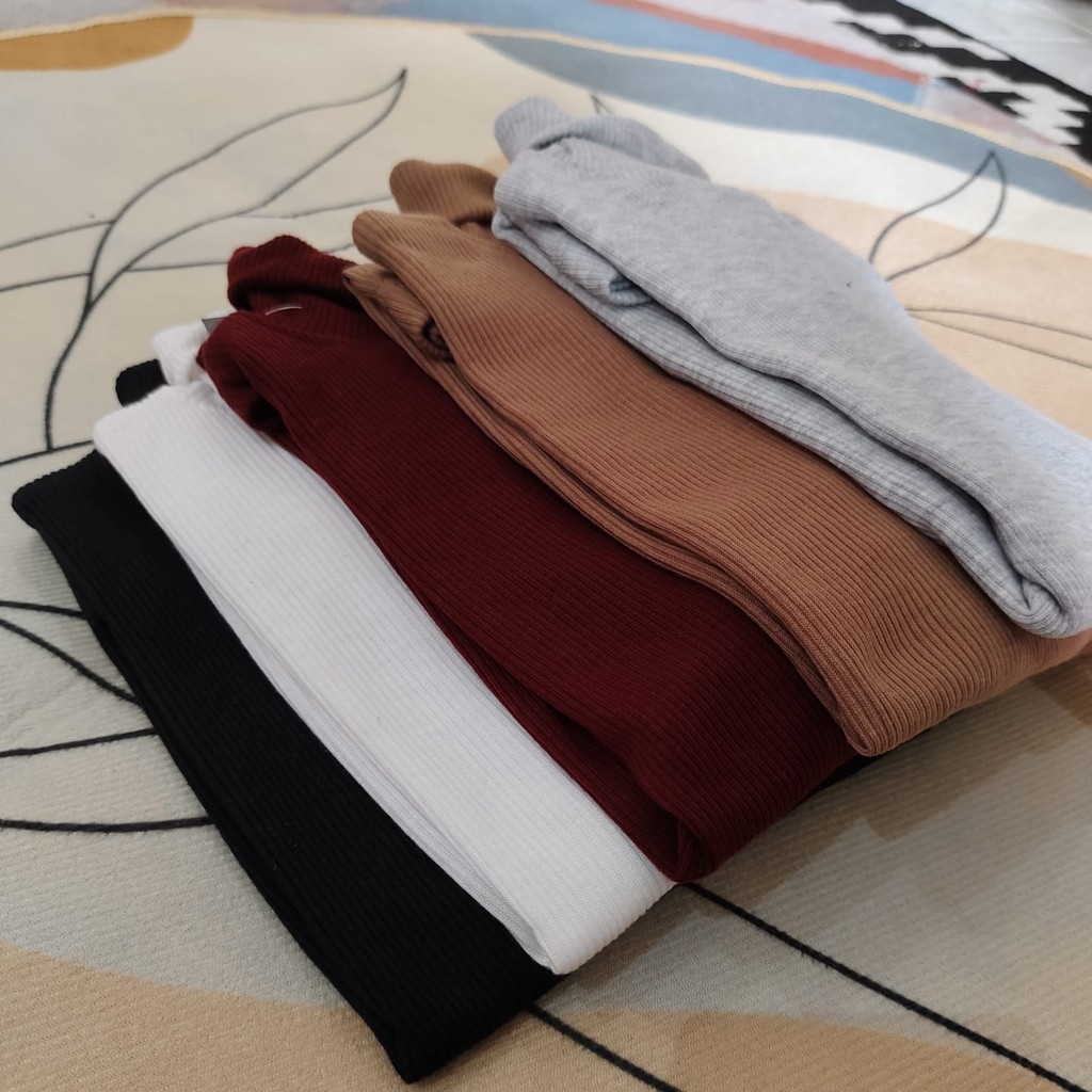 Kaos rib turtleneck anak laki laki dan perempuan lengan panjang usia 6 tahun - 12 tahun