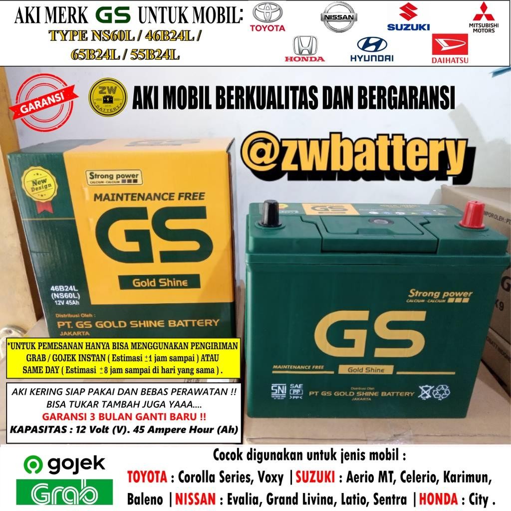 Aki Mobil Nissan Grand Livina, Xpander, City Ns60L / 46B24L Gs Aki Kering 12 Volt 45 Ampere