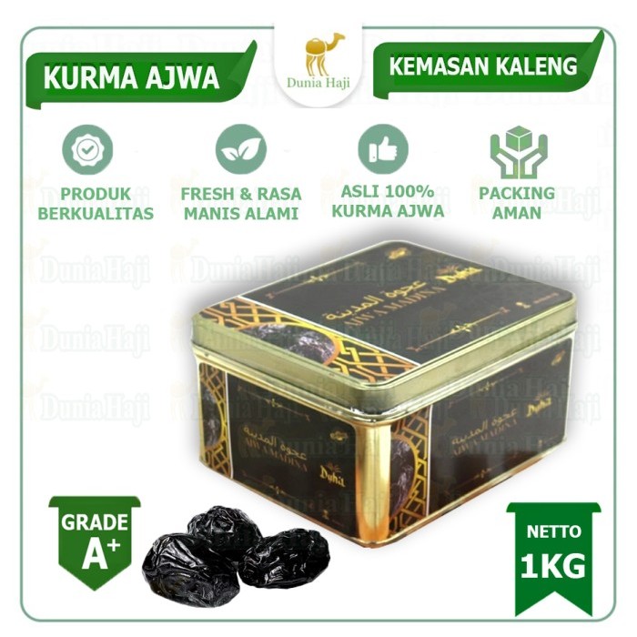 

Kurma Ajwa Aliyah Al Fatih 1Kg Kurma Nabi Asli Madinah Kemasan KALENG
