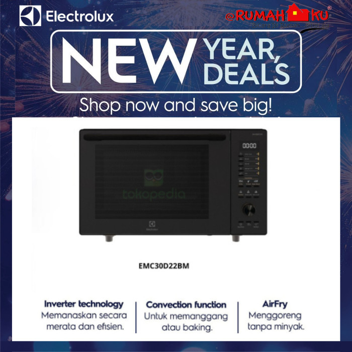 TERLARIS Microwave ELECTROLUX EMC 30D22 BM Plus Grill Steam Airfry 30 Liter