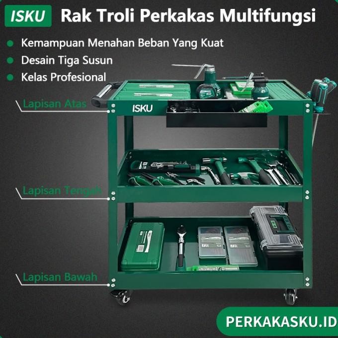 ISKU Alat Perkakas Trolly/Trolly Bengkel Rak 3 Susun Trolly Trolley Perkakas Tools Borongan