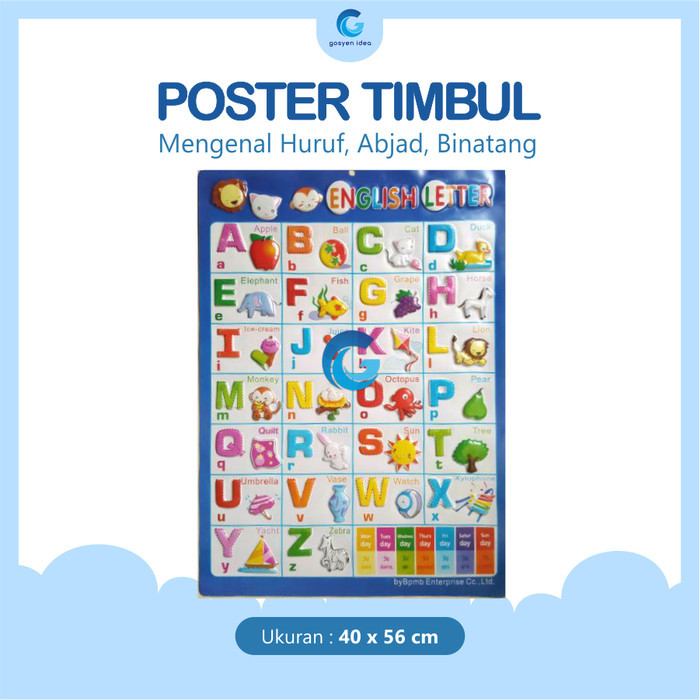 Poster Timbul Anak Edukasi Mengenal Huruf Abjad dan Aneka Binatang TERUJI Kode 309