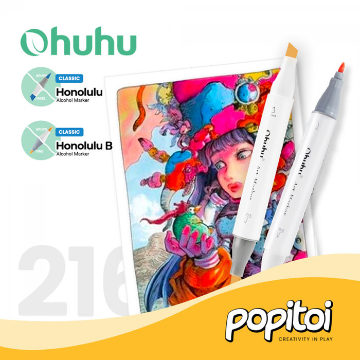 

OHUHU Honolulu 216 Color Dual Tip Brush Fine Chisel Alcohol Art Marker
