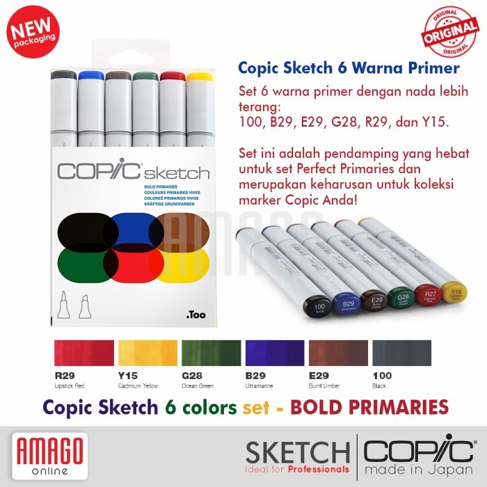 

COPIC SKETCH MARKER - SET ISI 6 - BOLD PRIMARIES - CSM/6BP