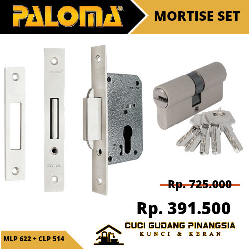 PALOMA MLP 622 MORTISE LOCK PINTU GESER + CYL CLP 514 SSS