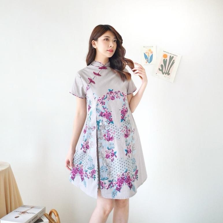 WET dress batik cheongsam qb130 purpleis grey