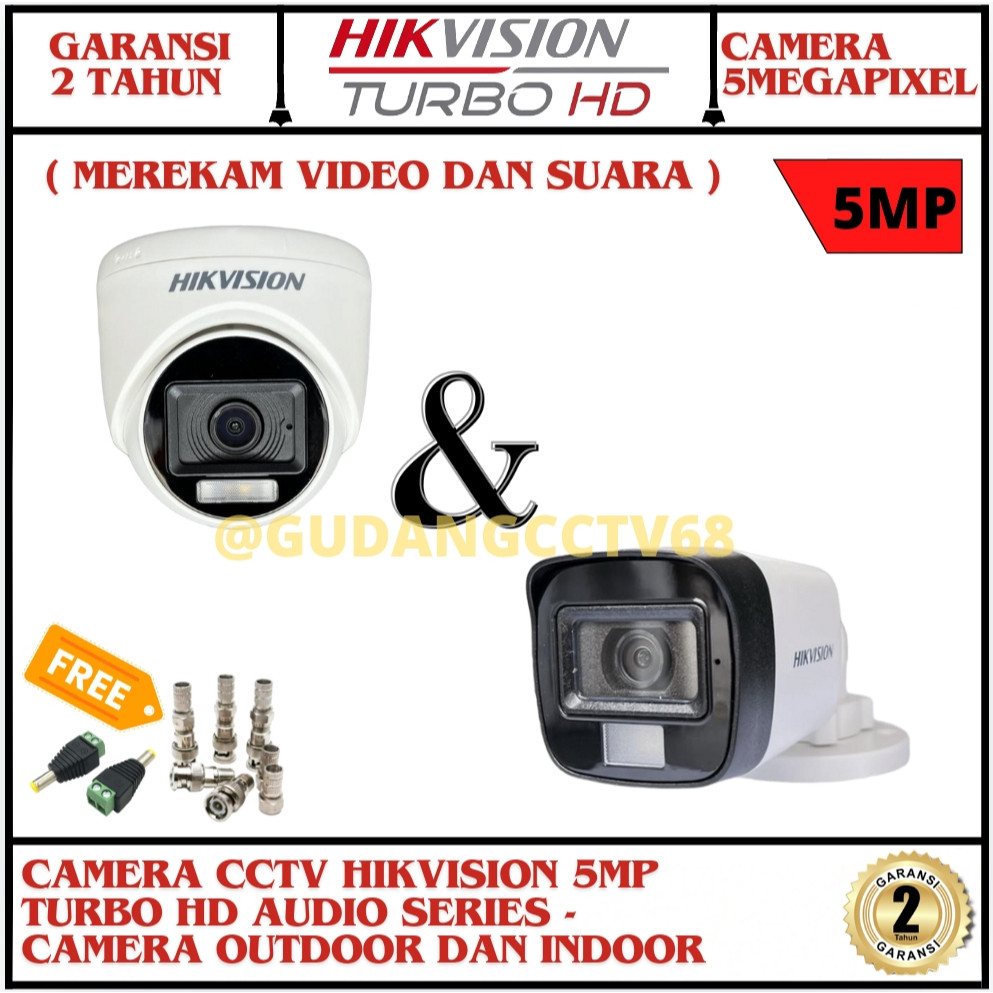 Paket CCTV Hikvision 8 Channel 8 Camera 5mp Turbo HD Audio Series - Camera CCTV - Camera Hikvision