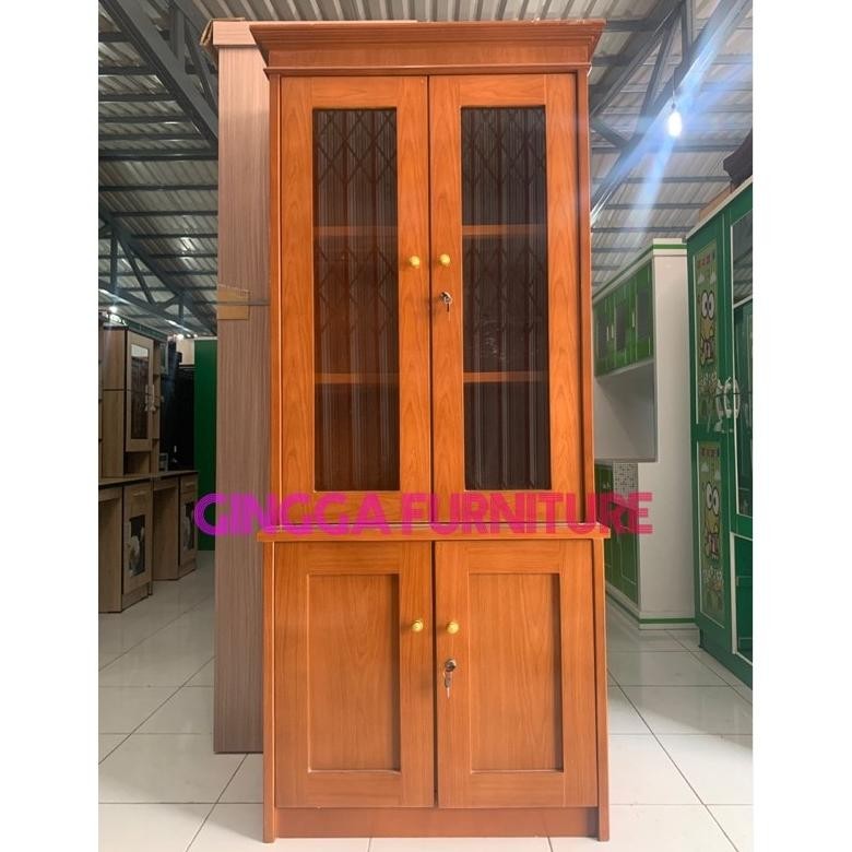 RAK BUKU 2 PINTU KAYU LEMARI KAYU UNTUK BUKU