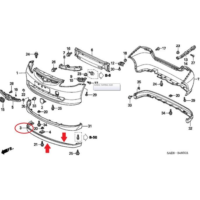 KARET Bumper Depan JAZZ IDSI 2003-2007 Original