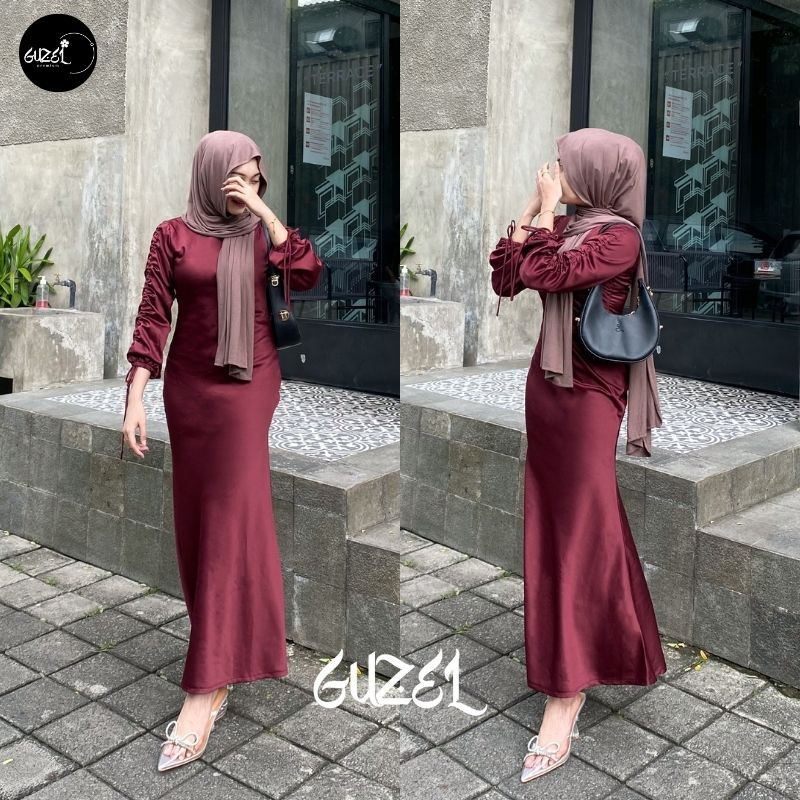 PROMO RAMADHAN Ella Dress by Guzel Satin Silk Premium Fashion Wanita Kondangan Wisuda Lebaran Slim