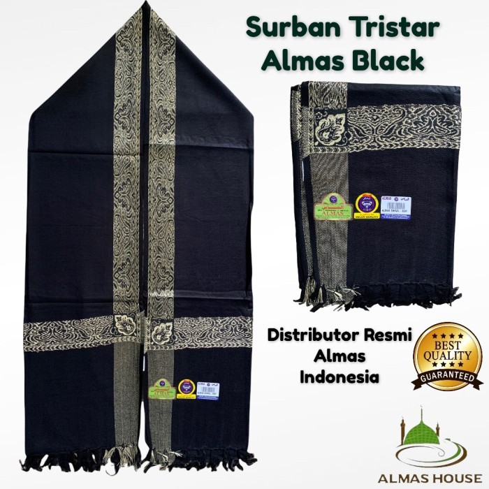 Sorban Tristar Almas Kashmiri Black Gold Shawl Almas Hitam 308F