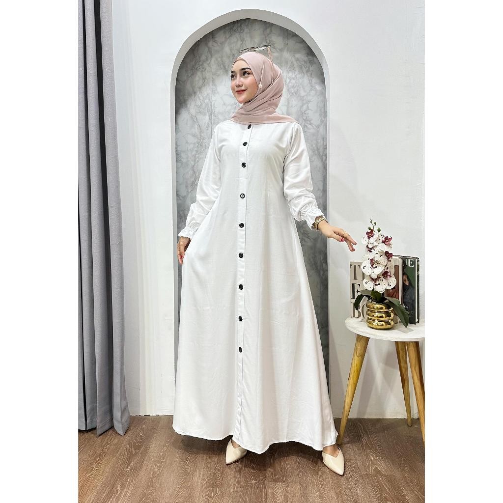 Ramadhan NikmatBatik - Gamis putih - Gamis Polos Putih Bersih - Gamis busui kancing - Gamis Twill