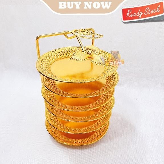 

Baru Stand With Piring Buah Kurma Stainless Emas Kue Permen Gold 6Pc Verti