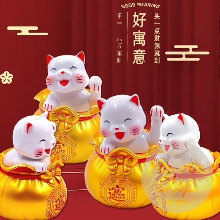 LKJ Pajangan Patung Boneka Dashboard Mobil Kucing Lucu Pouch China Hoki Lucky Cat Rezeki Maneki Neko