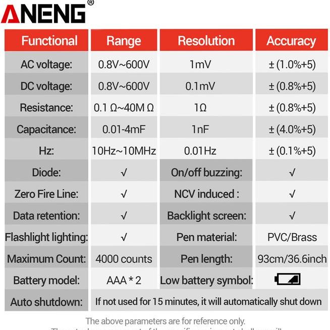 Aneng A3006 Pro Type Dital Multimeter 4Count Teter Zero Fire