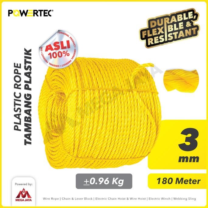 

TALI TAMBANG PLASTIK 3 MM X 180 M PLASTIC ROPE POWERTEC KUNING ORIGINAL DAN TERPERCAYA
